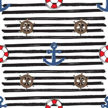 Nautical and Anchor, Seamless Pattern Vector Illustration. Stock Illustration