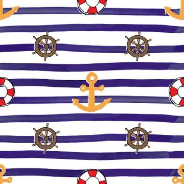 Nautical and Anchor, Seamless Pattern Vector Illustration. Stock Illustration