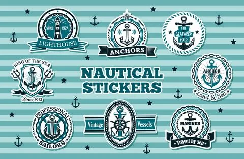 Nautical and marine navy vector stickers Stock Illustration
