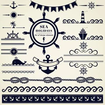 Nautical and sea design elements. Vector set. Illustrazione stock