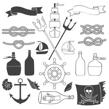 Nautical and sea elements Stock Illustration