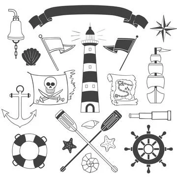 Nautical and sea set Stock Illustration