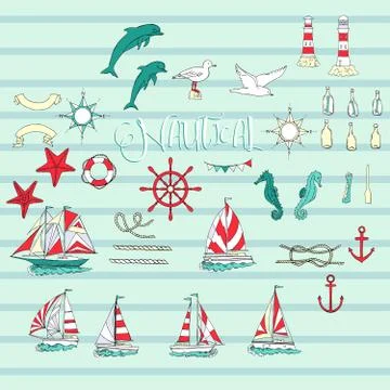 Nautical background with ships Stock Illustration