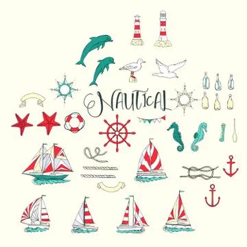Nautical background with ships Stock Illustration