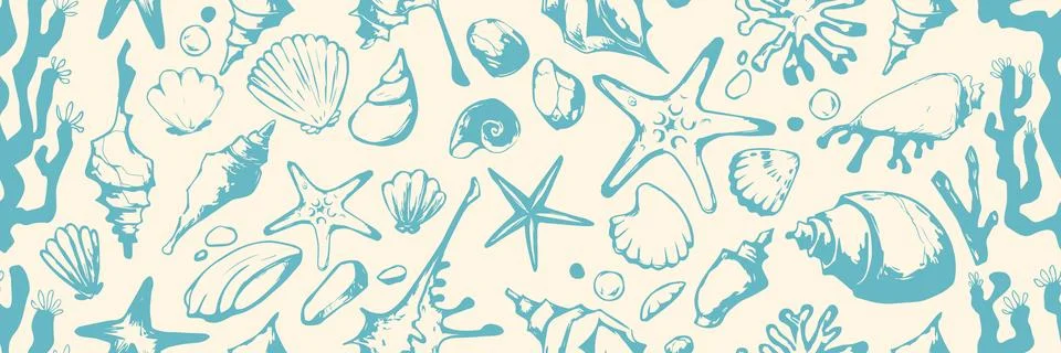 Nautical bg with boho shell seamless pattern Stock Illustration