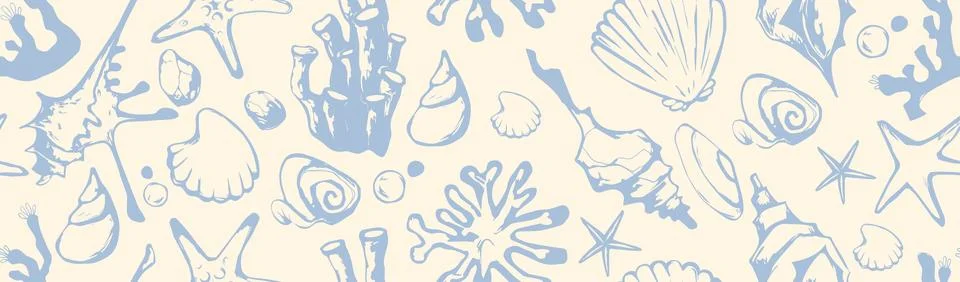 Nautical bg with boho shell seamless pattern Stock Illustration