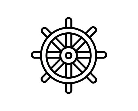 Nautical black helm isolated on white. Ship and boat steering wheel sign. Boa Illustration