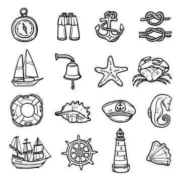 Nautical Black White Icons Set イラスト素材