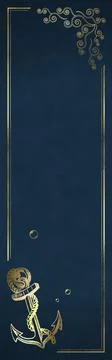Nautical Bookmark - Anchor and Algae with Golden Effects - Blue Illustrazione stock