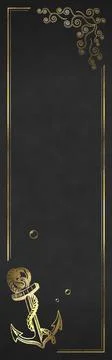 Nautical Bookmark - Anchor and Algae with Golden Effects - Black Illustrazione stock