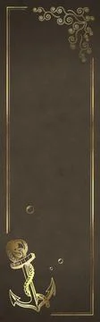 Nautical Bookmark - Anchor and Algae with Golden Effects - Cream-Beige Illustrazione stock
