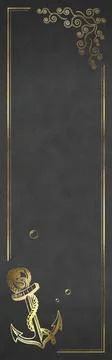 Nautical Bookmark - Anchor and Algae with Golden Effects - Grey Illustrazione stock