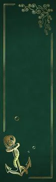 Nautical Bookmark - Anchor and Algae with Golden Effects - Green Illustrazione stock