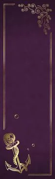 Nautical Bookmark - Anchor and Algae with Golden Effects - Violet Illustrazione stock