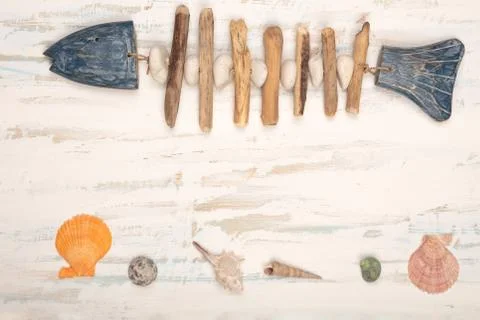 Nautical borders of a fish and seashells Stock Photos