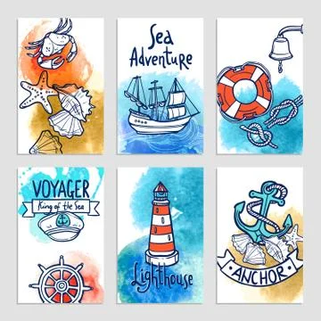 Nautical Cards Set Stock Illustration