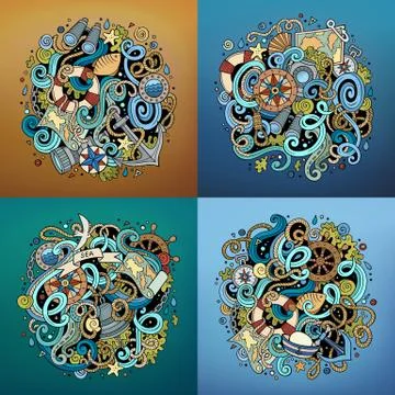 Nautical cartoon vector hand drawn doodle illustration Stock Illustration