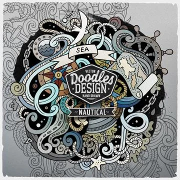 Nautical cartoon vector hand drawn doodle illustration. Stock Illustration