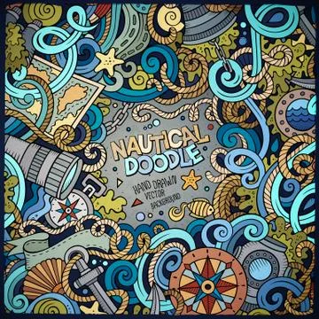 Nautical cartoon vector hand drawn doodle frame Stock Illustration