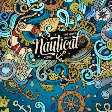 Nautical cartoon vector hand drawn doodle illustration. Stock Illustration
