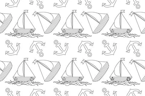 Nautical Coloring Page Seamless Pattern 库存插图