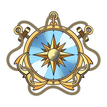 Nautical Compass and Anchors with Chains Emblem Stock Illustration
