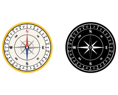 Nautical compass navigation vector icon set with wind rose dial face Illustrazione stock