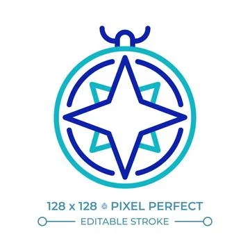 Nautical compass pixel perfect two color line icon Stock Illustration