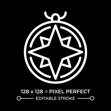 Nautical compass pixel perfect white line icon in negative space Stock Illustration