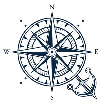 Nautical Compass Rose Navigation Flat Vector Stock Illustration
