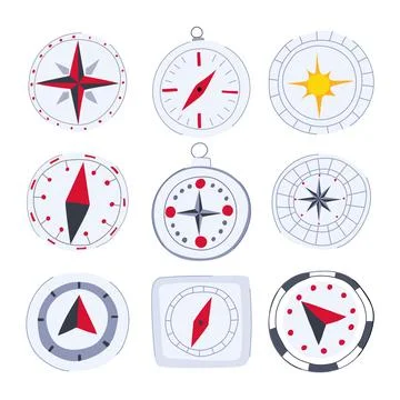 Nautical compass set cartoon vector illustration Stock Illustration