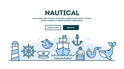 Nautical, concept header, flat design thin line style Stock Illustration