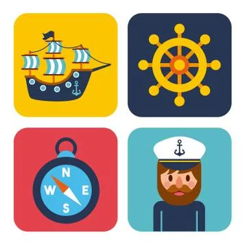 Nautical design elements sailor captain wheel boat compass Stock Illustration