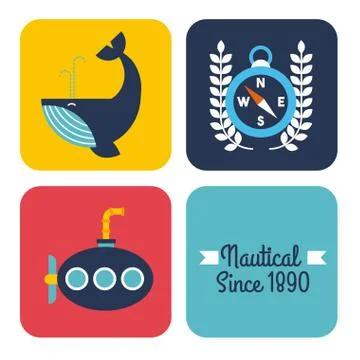 Nautical design elements whale submarine compass イラスト素材