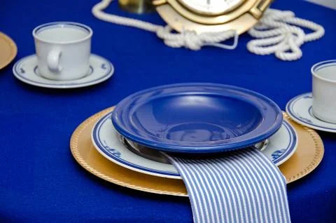 Nautical dinner party setting Stock Photos