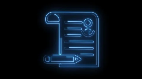 Nautical document neon glow with anchor symbol animated on black background.. Stock Footage 346007431