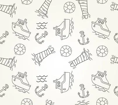 Nautical doodle pattern, or summer themed seamless vector Illustrazione stock