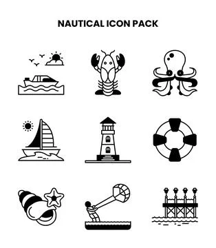 Nautical DuoTone Bundle Icons Pack Illustrazione stock