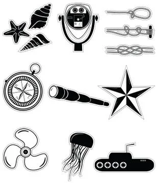 Nautical elements 2 sticker style Stock Illustration