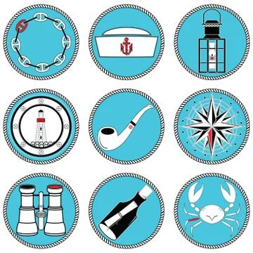 Nautical elements  icons in knotted circle Stock Illustration