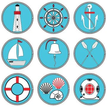 Nautical elements in knotted circle Stock Illustration
