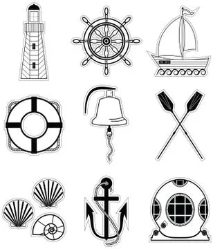Nautical elements1 sticker style Stock Illustration
