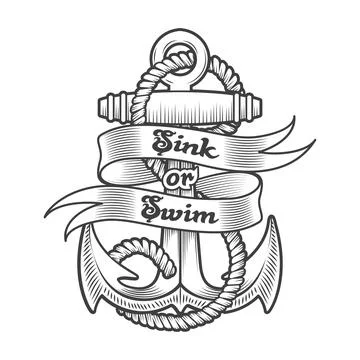 Nautical Emblem of Anchor and Wording Sink or Swim Stock Illustration