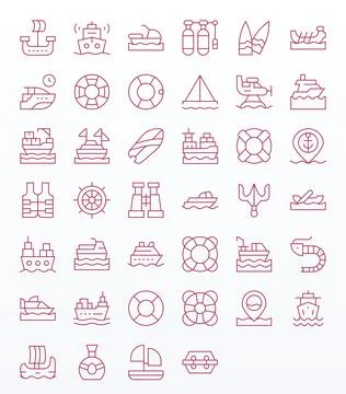 Nautical Exclusive Vector Set featuring 40 Thin Line Pixel Optimized Retina.. Stock Illustration