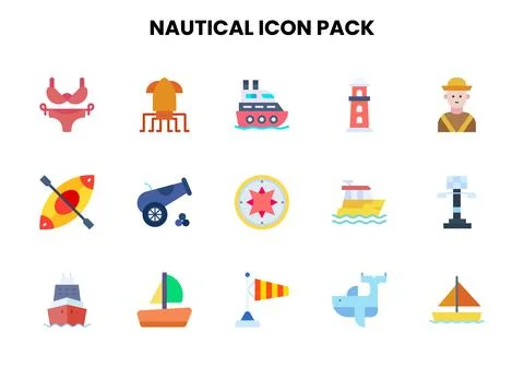 Nautical Flat Design Icons Pack 스톡 일러스트