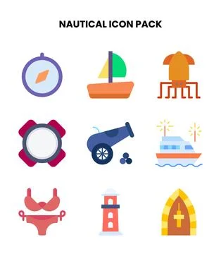 Nautical Flat Design Icons Pack 스톡 일러스트