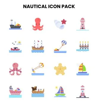 Nautical Flat Graphics Icons Pack Stock Illustration