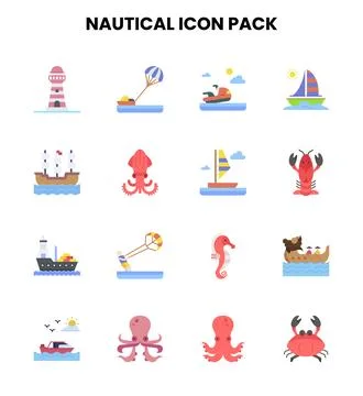 Nautical Flat Scalable Icons Pack Illustrazione stock