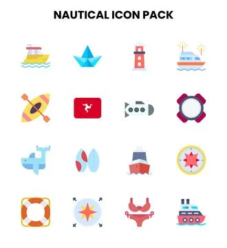 Nautical Flat Set Icons Pack 스톡 일러스트