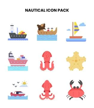 Nautical Flat Vector Icons Pack 스톡 일러스트